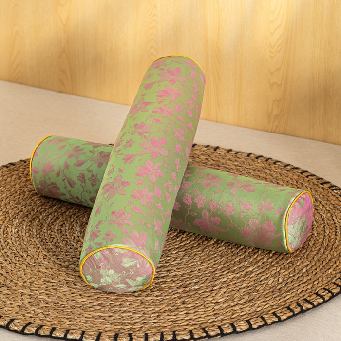 91家纺网 家纺一手货源 找家纺 织布人 2025新款荞麦枕丝绸贡缎圆柱糖果枕调养颈椎专用枕头硬枕芯 贡缎颈椎糖果枕-圆柱绿色 50x12cm/只