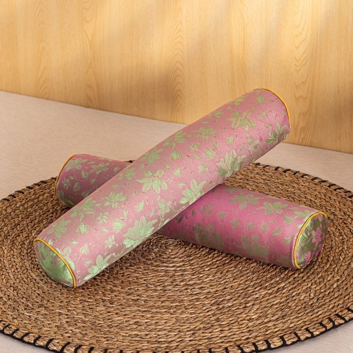 91家纺网 家纺一手货源 找家纺 织布人 2025新款荞麦枕丝绸贡缎圆柱糖果枕调养颈椎专用枕头硬枕芯 贡缎颈椎糖果枕-圆柱粉色 50x12cm/只