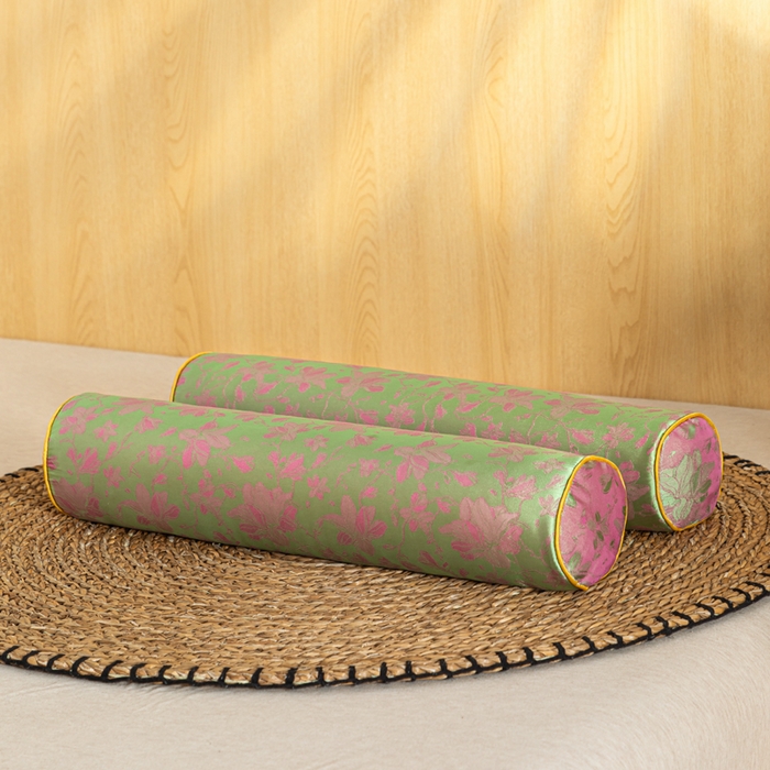 91家纺网 家纺一手货源 找家纺 织布人 2025新款荞麦枕丝绸贡缎圆柱糖果枕调养颈椎专用枕头硬枕芯 贡缎颈椎糖果枕-圆柱绿色 50x12cm/只