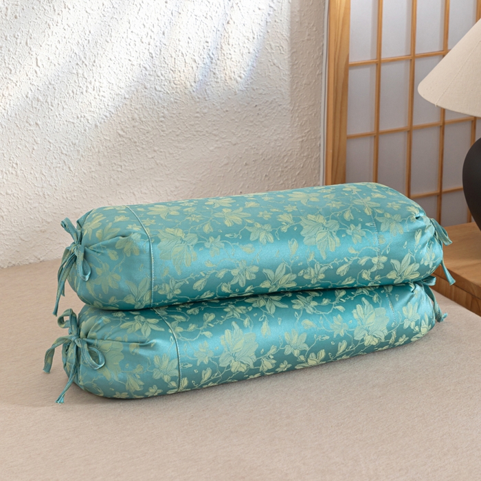 91家纺网 家纺一手货源 找家纺 织布人 2025新款荞麦枕贡缎提花可调节高度糖果枕头颈椎专用枕腰靠枕芯 贡缎提花可调节糖果枕-水蓝色 56x28cm/只