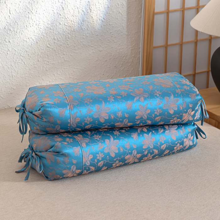 91家纺网 家纺一手货源 找家纺 织布人 2025新款荞麦枕贡缎提花可调节高度糖果枕头颈椎专用枕腰靠枕芯 贡缎提花可调节糖果枕-天空兰 56x28cm/只