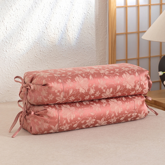 织布人 2025新款荞麦枕贡缎提花可调节高度糖果枕头颈椎专用枕腰靠枕芯 贡缎提花可调节糖果枕-玉色 56x28cm/只