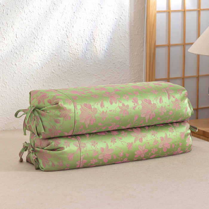 织布人 2025新款荞麦枕贡缎提花可调节高度糖果枕头颈椎专用枕腰靠枕芯 贡缎提花可调节糖果枕-绿色 56x28cm/只