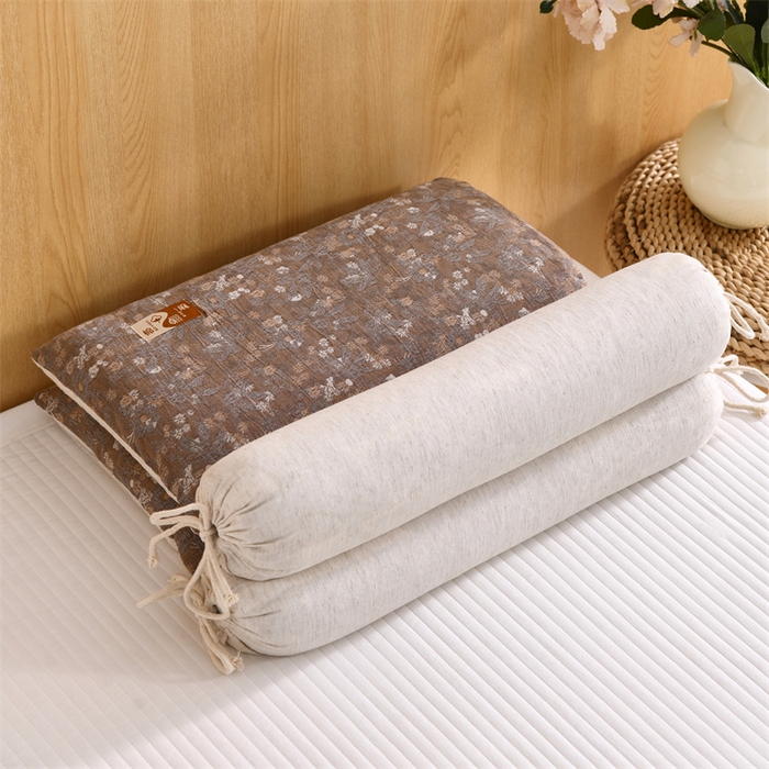 91家纺网 家纺一手货源 找家纺 （总）织布人 2025新款荞麦枕棉麻复古风水墨画圆柱组合枕颈椎拉伸可调节硬枕芯