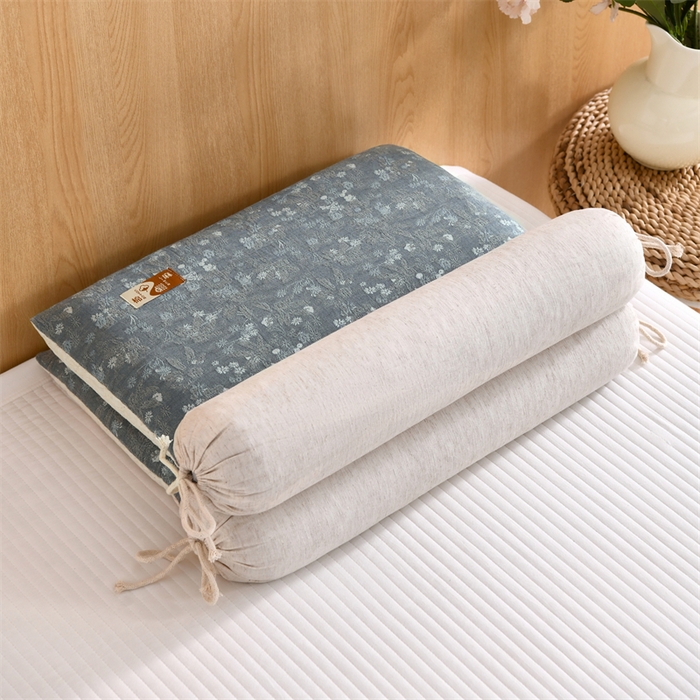 91家纺网 家纺一手货源 找家纺 （总）织布人 2025新款荞麦枕棉麻复古风水墨画圆柱组合枕颈椎拉伸可调节硬枕芯