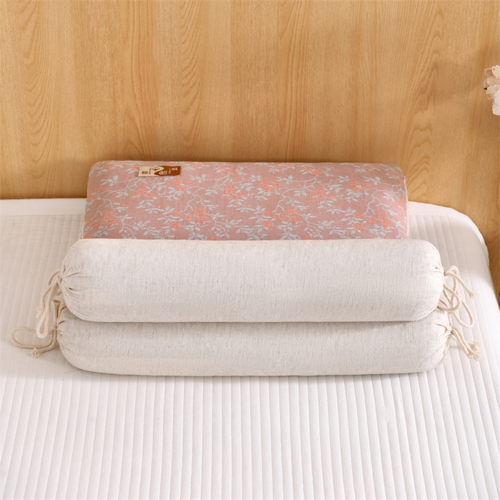 91家纺网 家纺一手货源 找家纺 织布人 2025新款荞麦枕棉麻复古风水墨画圆柱组合枕颈椎拉伸可调节硬枕芯 棉麻水墨画圆柱组合枕-花韵粉 组合枕-圆柱：48x10cm/只 方枕：48x28cm/只