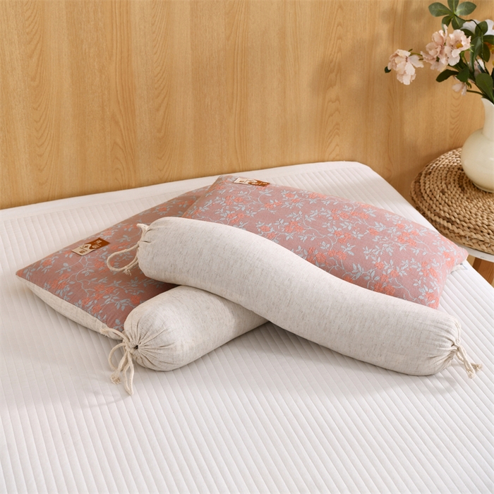 91家纺网 家纺一手货源 找家纺 织布人 2025新款荞麦枕棉麻复古风水墨画圆柱组合枕颈椎拉伸可调节硬枕芯 棉麻水墨画圆柱组合枕-花韵粉 组合枕-圆柱：48x10cm/只 方枕：48x28cm/只