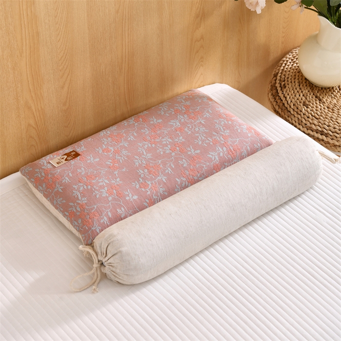 91家纺网 家纺一手货源 找家纺 织布人 2025新款荞麦枕棉麻复古风水墨画圆柱组合枕颈椎拉伸可调节硬枕芯 棉麻水墨画圆柱组合枕-花韵粉 组合枕-圆柱：48x10cm/只 方枕：48x28cm/只