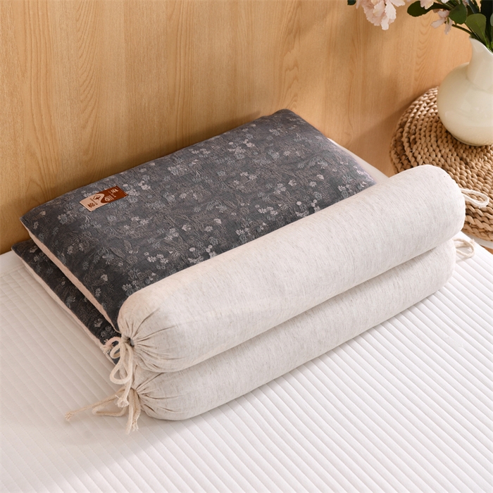 91家纺网 家纺一手货源 找家纺 （总）织布人 2025新款荞麦枕棉麻复古风水墨画圆柱组合枕颈椎拉伸可调节硬枕芯