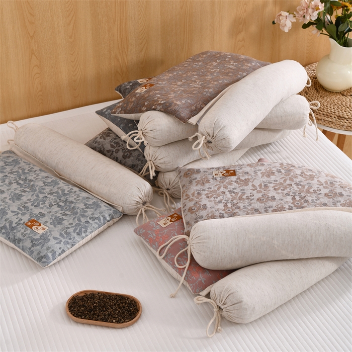 91家纺网 家纺一手货源 找家纺 （总）织布人 2025新款荞麦枕棉麻复古风水墨画圆柱组合枕颈椎拉伸可调节硬枕芯