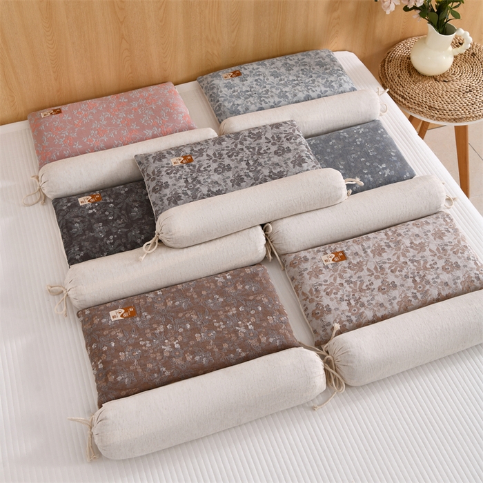 91家纺网 家纺一手货源 找家纺 （总）织布人 2025新款荞麦枕棉麻复古风水墨画圆柱组合枕颈椎拉伸可调节硬枕芯