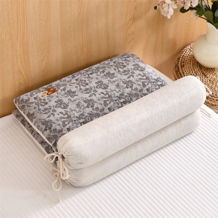 织布人 2025新款荞麦枕棉麻复古风水墨画圆柱组合枕颈椎拉伸可调节硬枕芯 棉麻水墨画圆柱组合枕-竹语风吟灰 组合枕-圆柱：48x10cm/只 方枕：48x28cm/只