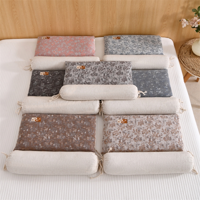 91家纺网 家纺一手货源 找家纺 （总）织布人 2025新款荞麦枕棉麻复古风水墨画圆柱组合枕颈椎拉伸可调节硬枕芯