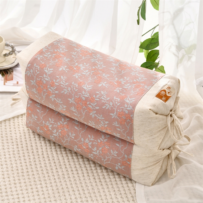 织布人 2025新款荞麦枕棉麻水墨画可调节高度颈椎枕头成人专用硬高枕芯 棉麻水墨画可调节枕-花韵粉 58x30CM/只