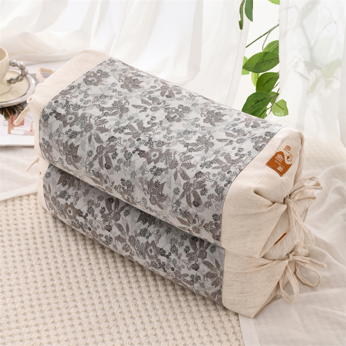 织布人 2025新款荞麦枕棉麻水墨画可调节高度颈椎枕头成人专用硬高枕芯 棉麻水墨画可调节枕-竹语风吟灰 58x30CM/只