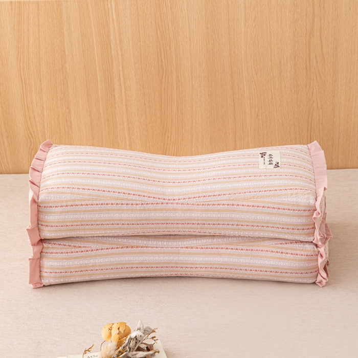 91家纺网 家纺一手货源 找家纺 织布人 2025新款荞麦枕全棉条纹花边护颈全荞麦壳枕头成人家用助眠硬枕芯 全棉条纹花边护颈枕-粉色 50x20cm/只
