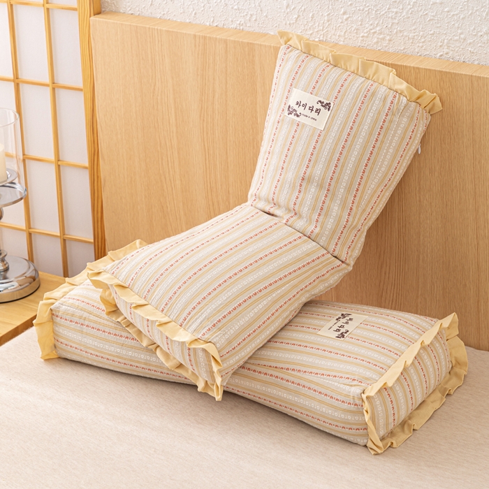 91家纺网 家纺一手货源 找家纺 织布人 2025新款荞麦枕全棉条纹花边护颈全荞麦壳枕头成人家用助眠硬枕芯 全棉条纹花边护颈枕-浅黄 50x20cm/只