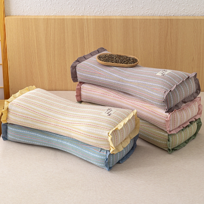 91家纺网 家纺一手货源 找家纺 （总）织布人 2025新款荞麦枕全棉条纹花边护颈全荞麦壳枕头成人家用助眠硬枕芯