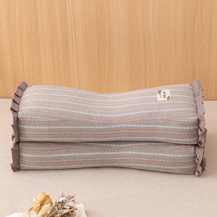 91家纺网 家纺一手货源 找家纺 织布人 2025新款荞麦枕全棉条纹花边护颈全荞麦壳枕头成人家用助眠硬枕芯 全棉条纹花边护颈枕-咖色 50x20cm/只