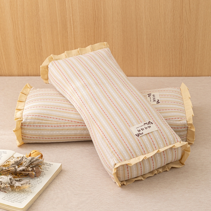 91家纺网 家纺一手货源 找家纺 （总）织布人 2025新款荞麦枕全棉条纹花边护颈全荞麦壳枕头成人家用助眠硬枕芯