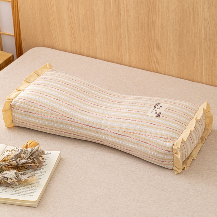 91家纺网 家纺一手货源 找家纺 织布人 2025新款荞麦枕全棉条纹花边护颈全荞麦壳枕头成人家用助眠硬枕芯 全棉条纹花边护颈枕-浅黄 50x20cm/只