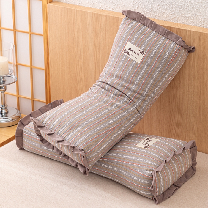 91家纺网 家纺一手货源 找家纺 织布人 2025新款荞麦枕全棉条纹花边护颈全荞麦壳枕头成人家用助眠硬枕芯 全棉条纹花边护颈枕-咖色 50x20cm/只