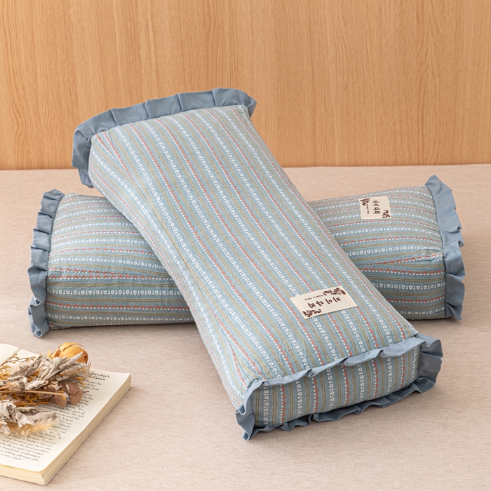 91家纺网 家纺一手货源 找家纺 （总）织布人 2025新款荞麦枕全棉条纹花边护颈全荞麦壳枕头成人家用助眠硬枕芯