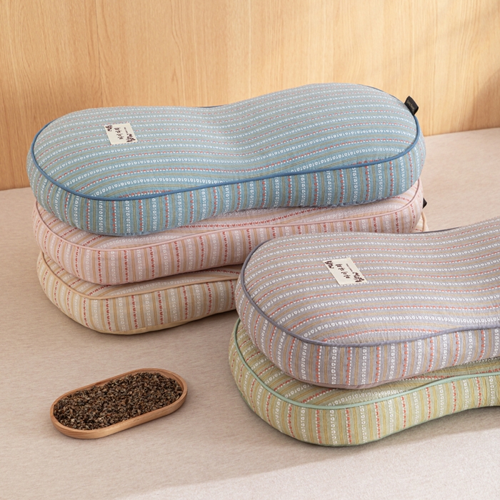 91家纺网 家纺一手货源 找家纺 （总）织布人 2025新款荞麦枕全棉条纹面包立体荞麦护颈椎助眠枕头牵引硬枕芯