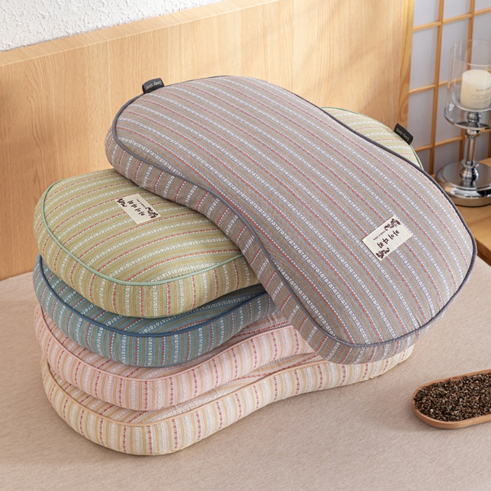 91家纺网 家纺一手货源 找家纺 （总）织布人 2025新款荞麦枕全棉条纹面包立体荞麦护颈椎助眠枕头牵引硬枕芯