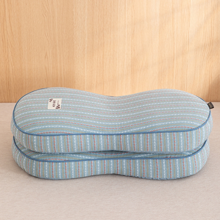 91家纺网 家纺一手货源 找家纺 织布人 2025新款荞麦枕全棉条纹面包立体荞麦护颈椎助眠枕头牵引硬枕芯 全棉条纹面包荞麦枕-蓝灰 52x32cm/只