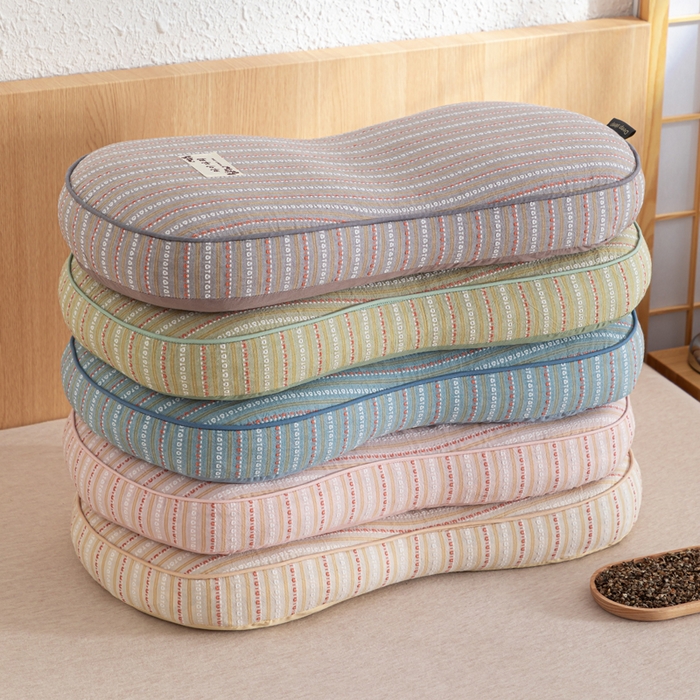 91家纺网 家纺一手货源 找家纺 织布人 2025新款荞麦枕全棉条纹面包立体荞麦护颈椎助眠枕头牵引硬枕芯 组合图仅供展示 52x32cm/只