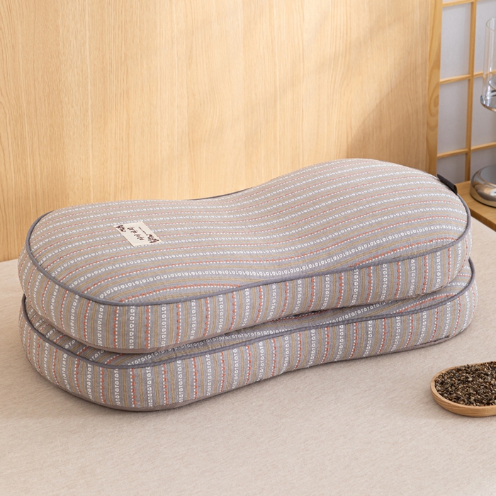 91家纺网 家纺一手货源 找家纺 织布人 2025新款荞麦枕全棉条纹面包立体荞麦护颈椎助眠枕头牵引硬枕芯 全棉条纹面包荞麦枕-咖色 52x32cm/只