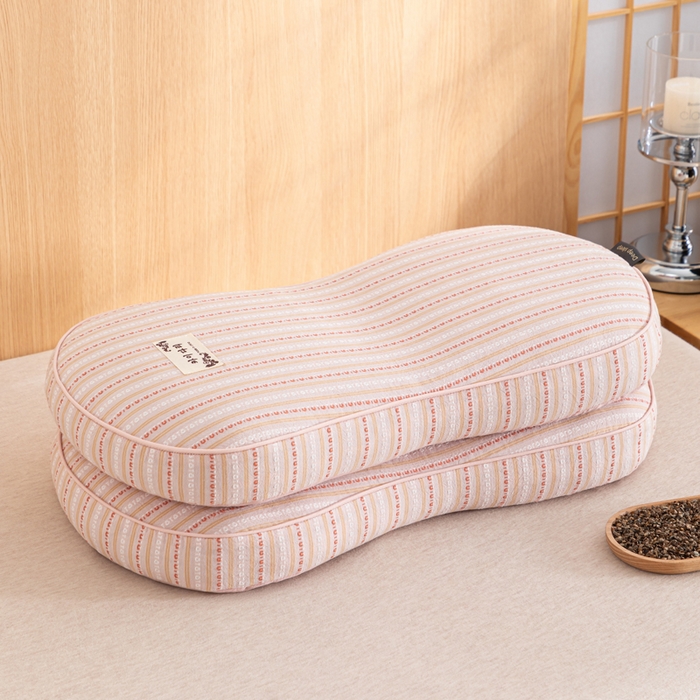 91家纺网 家纺一手货源 找家纺 织布人 2025新款荞麦枕全棉条纹面包立体荞麦护颈椎助眠枕头牵引硬枕芯 全棉条纹面包荞麦枕-粉色 52x32cm/只