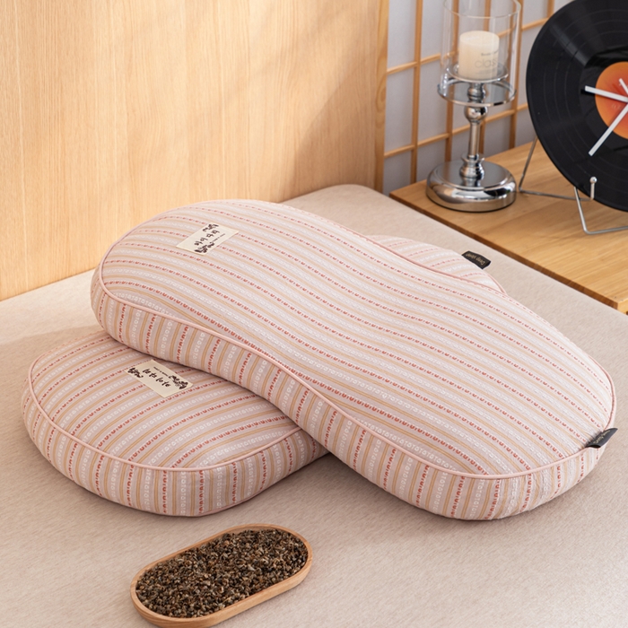 91家纺网 家纺一手货源 找家纺 织布人 2025新款荞麦枕全棉条纹面包立体荞麦护颈椎助眠枕头牵引硬枕芯 全棉条纹面包荞麦枕-粉色 52x32cm/只