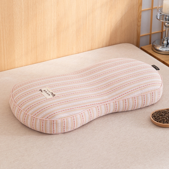 91家纺网 家纺一手货源 找家纺 织布人 2025新款荞麦枕全棉条纹面包立体荞麦护颈椎助眠枕头牵引硬枕芯 全棉条纹面包荞麦枕-粉色 52x32cm/只