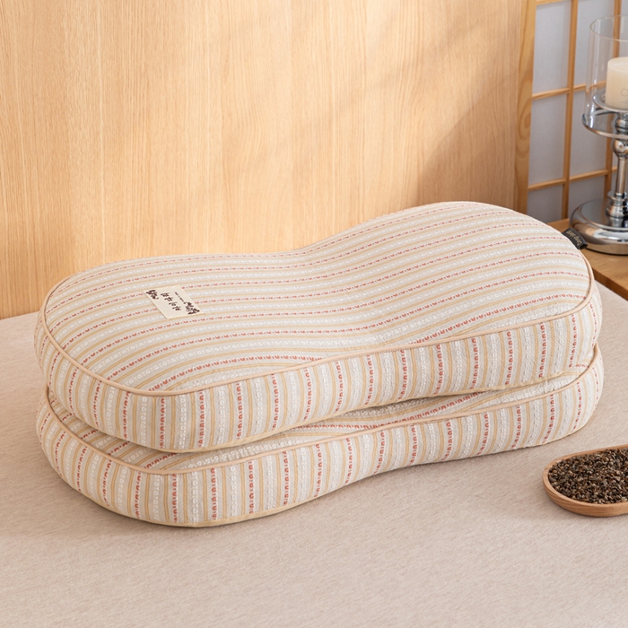 91家纺网 家纺一手货源 找家纺 织布人 2025新款荞麦枕全棉条纹面包立体荞麦护颈椎助眠枕头牵引硬枕芯 全棉条纹面包荞麦枕-浅黄 52x32cm/只