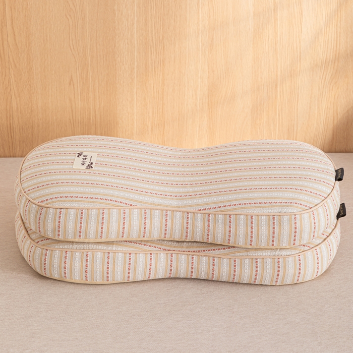 91家纺网 家纺一手货源 找家纺 织布人 2025新款荞麦枕全棉条纹面包立体荞麦护颈椎助眠枕头牵引硬枕芯 全棉条纹面包荞麦枕-浅黄 52x32cm/只