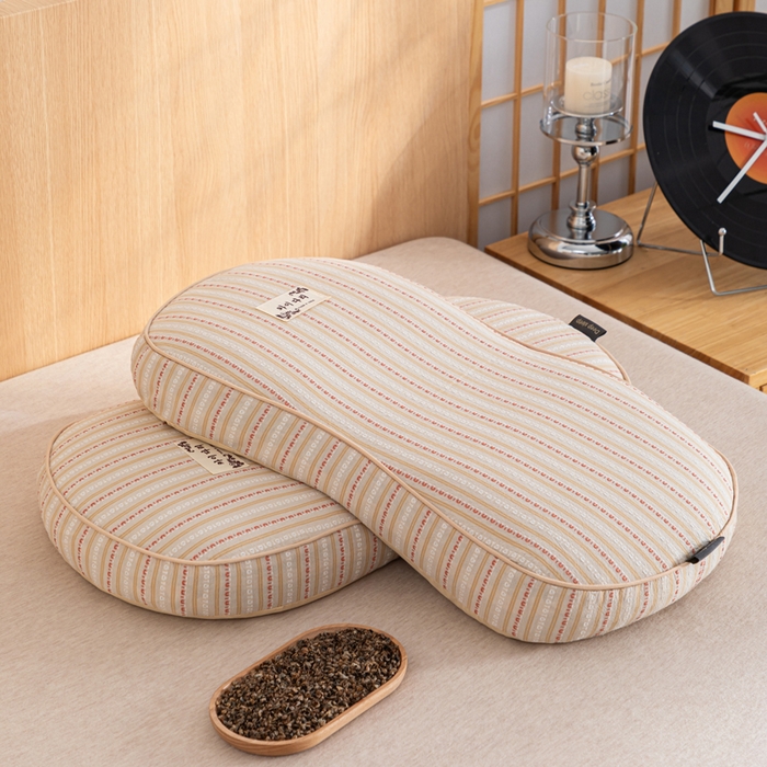 91家纺网 家纺一手货源 找家纺 织布人 2025新款荞麦枕全棉条纹面包立体荞麦护颈椎助眠枕头牵引硬枕芯 全棉条纹面包荞麦枕-浅黄 52x32cm/只