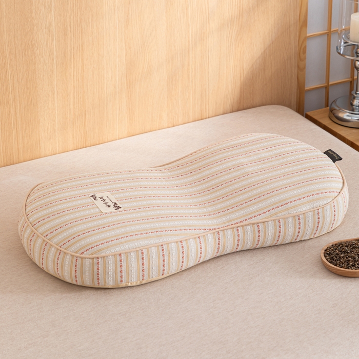 91家纺网 家纺一手货源 找家纺 织布人 2025新款荞麦枕全棉条纹面包立体荞麦护颈椎助眠枕头牵引硬枕芯 全棉条纹面包荞麦枕-浅黄 52x32cm/只