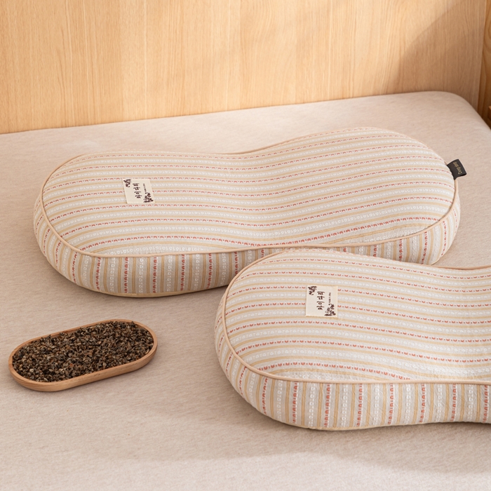 91家纺网 家纺一手货源 找家纺 织布人 2025新款荞麦枕全棉条纹面包立体荞麦护颈椎助眠枕头牵引硬枕芯 全棉条纹面包荞麦枕-浅黄 52x32cm/只