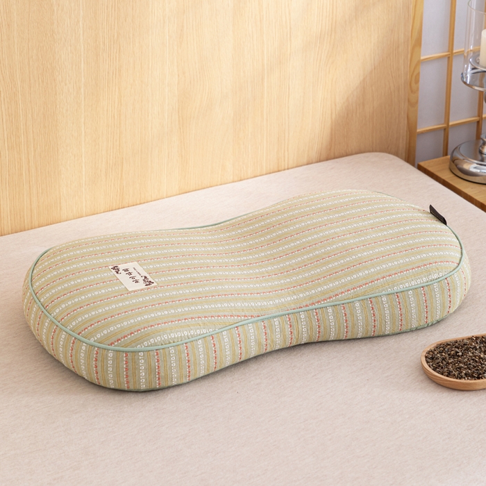 91家纺网 家纺一手货源 找家纺 织布人 2025新款荞麦枕全棉条纹面包立体荞麦护颈椎助眠枕头牵引硬枕芯 全棉条纹面包荞麦枕-绿色 52x32cm/只