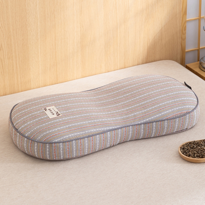 91家纺网 家纺一手货源 找家纺 织布人 2025新款荞麦枕全棉条纹面包立体荞麦护颈椎助眠枕头牵引硬枕芯 全棉条纹面包荞麦枕-咖色 52x32cm/只