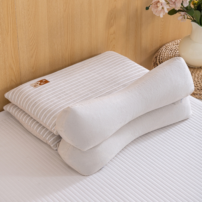 91家纺网 家纺一手货源 找家纺 织布人 2025新款荞麦枕棉麻韩式无印风元宝枕头全荞麦颈椎高枕硬枕芯 日式三角组合枕-灰白条纹 组合枕-方枕：48x28cm/只 三角枕：48x16cm/只