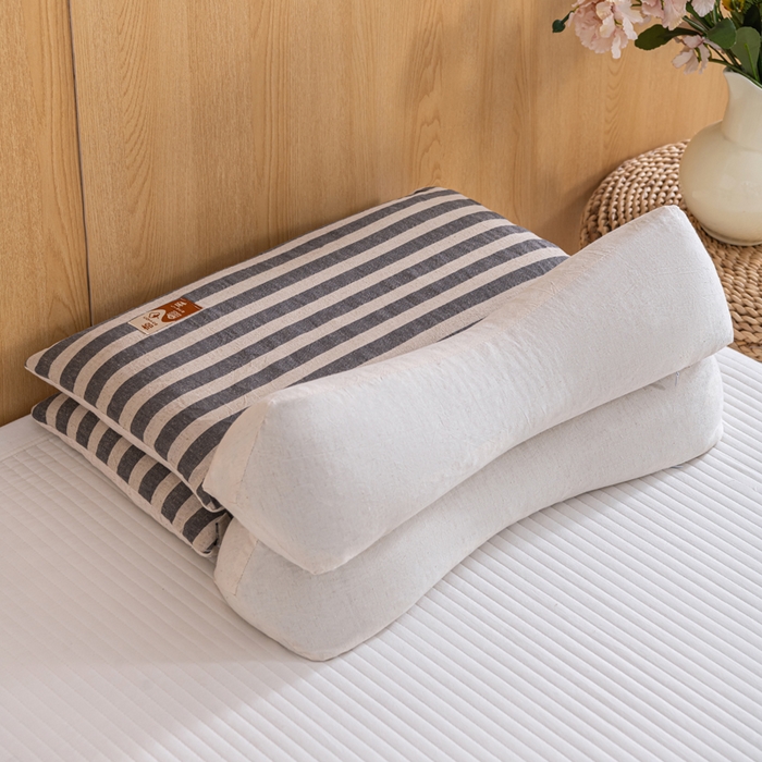 91家纺网 家纺一手货源 找家纺 织布人 2025新款荞麦枕棉麻韩式无印风元宝枕头全荞麦颈椎高枕硬枕芯 日式三角组合枕-黑白条纹 组合枕-方枕：48x28cm/只 三角枕：48x16cm/只