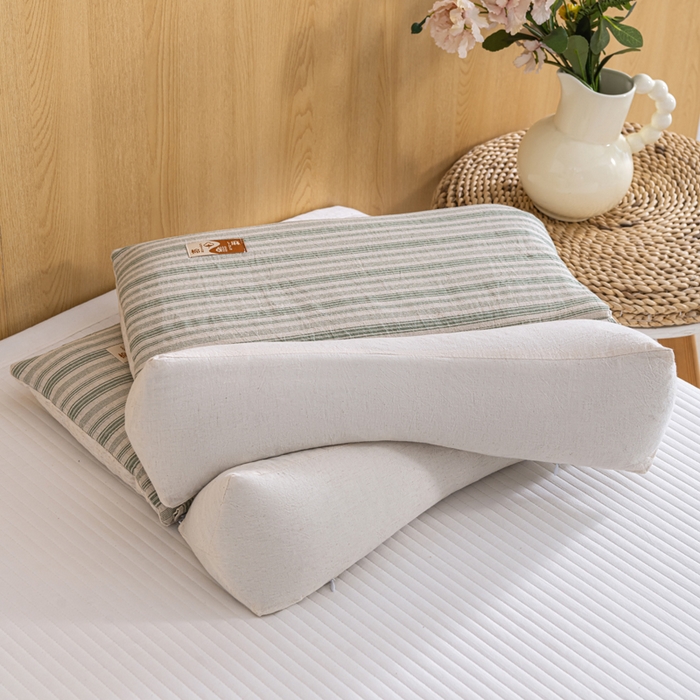 91家纺网 家纺一手货源 找家纺 织布人 2025新款荞麦枕棉麻韩式无印风元宝枕头全荞麦颈椎高枕硬枕芯 日式三角组合枕-绿条纹 组合枕-方枕：48x28cm/只 三角枕：48x16cm/只