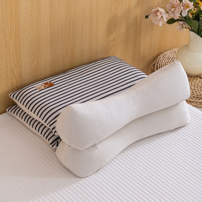 91家纺网 家纺一手货源 找家纺 织布人 2025新款荞麦枕棉麻韩式无印风元宝枕头全荞麦颈椎高枕硬枕芯 日式三角组合枕-细黑条纹 组合枕-方枕：48x28cm/只 三角枕：48x16cm/只