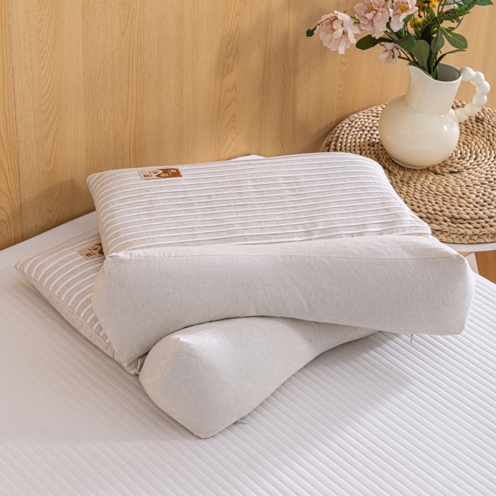 91家纺网 家纺一手货源 找家纺 织布人 2025新款荞麦枕棉麻韩式无印风元宝枕头全荞麦颈椎高枕硬枕芯 日式三角组合枕-灰白条纹 组合枕-方枕：48x28cm/只 三角枕：48x16cm/只