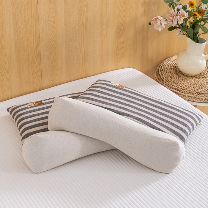 91家纺网 家纺一手货源 找家纺 织布人 2025新款荞麦枕棉麻韩式无印风元宝枕头全荞麦颈椎高枕硬枕芯 日式三角组合枕-黑白条纹 组合枕-方枕：48x28cm/只 三角枕：48x16cm/只