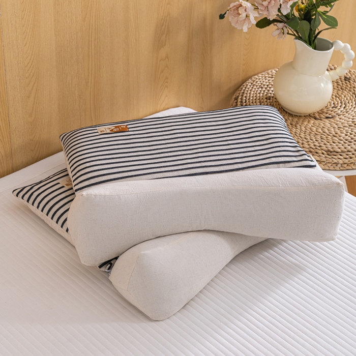 91家纺网 家纺一手货源 找家纺 织布人 2025新款荞麦枕棉麻韩式无印风元宝枕头全荞麦颈椎高枕硬枕芯 日式三角组合枕-细黑条纹 组合枕-方枕：48x28cm/只 三角枕：48x16cm/只