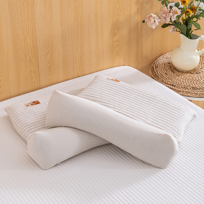 91家纺网 家纺一手货源 找家纺 织布人 2025新款荞麦枕棉麻韩式无印风元宝枕头全荞麦颈椎高枕硬枕芯 日式三角组合枕-灰白条纹 组合枕-方枕：48x28cm/只 三角枕：48x16cm/只